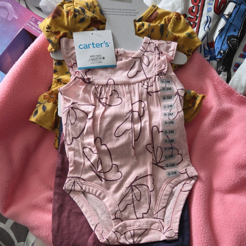 Carter's Pink and Purple Floral Baby Bodysuit